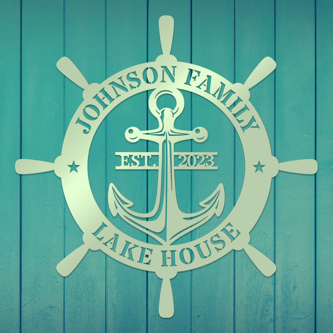 Ship Wheel Metal Sign