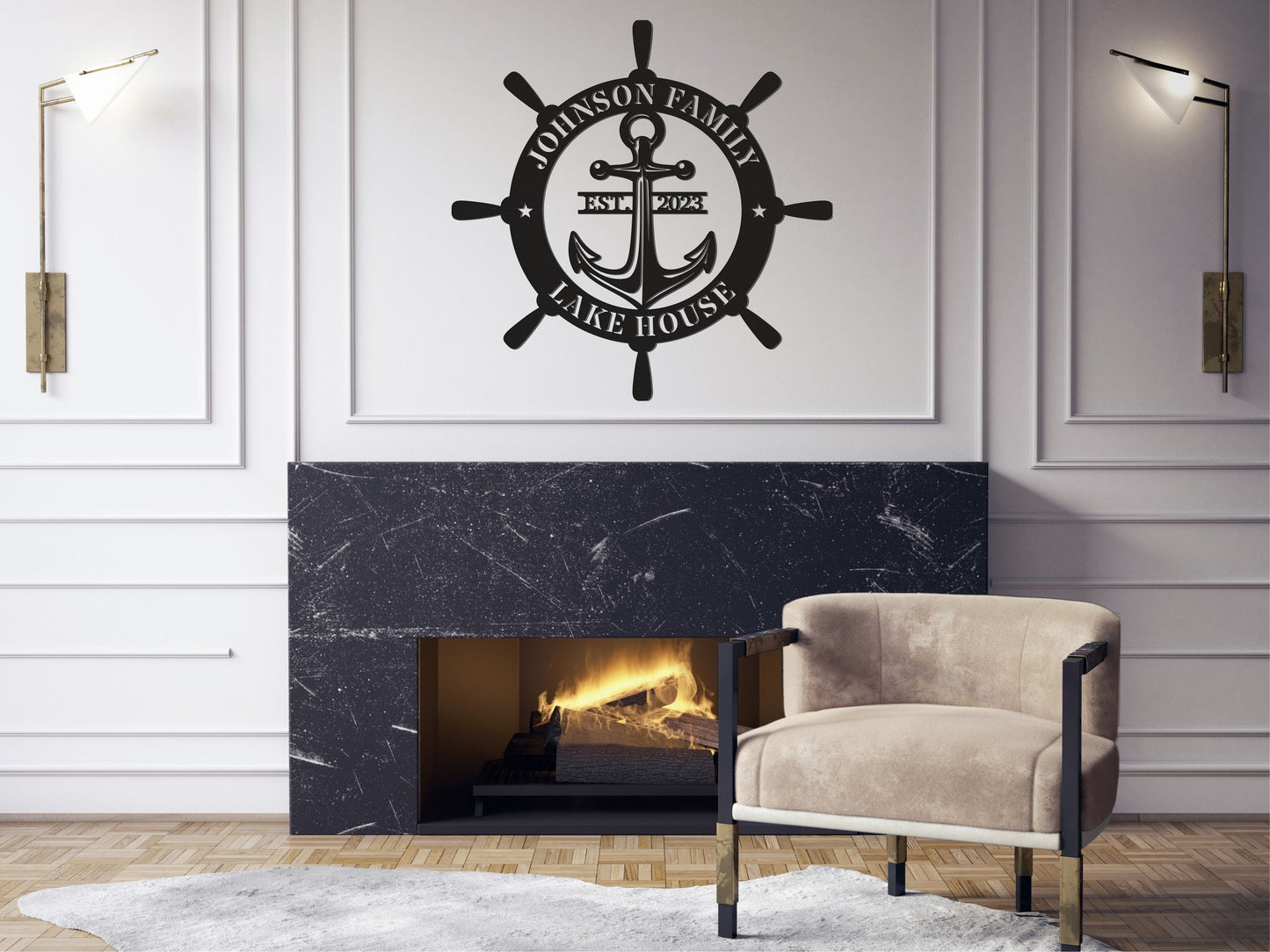 Ship Wheel Metal Sign