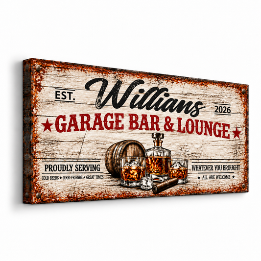 Personalized Garage Bar & Lounge Canvas