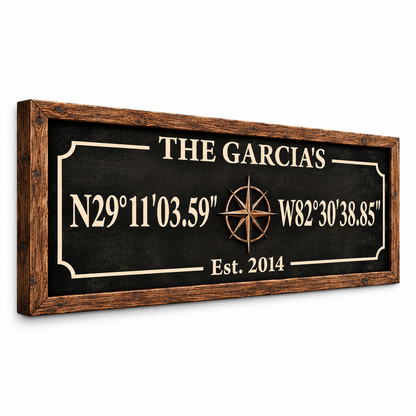 Personalized Family Coordinates Canvas Wall Art – Custom GPS Location Sign