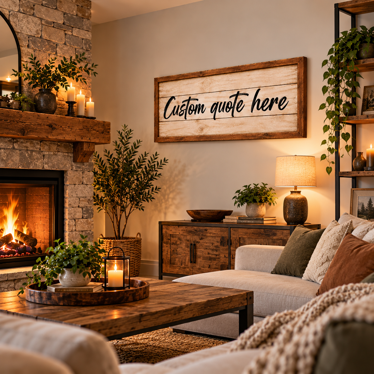 Personalized Custom Quote Canvas Wall Art – Rustic Farmhouse Wood Look Sign