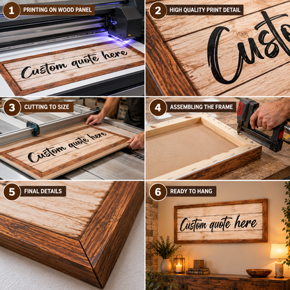 Personalized Custom Quote Canvas Wall Art – Rustic Farmhouse Wood Look Sign