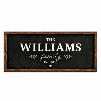 Personalized Family Name Canvas Wall Art – Rustic Wood Frame Design