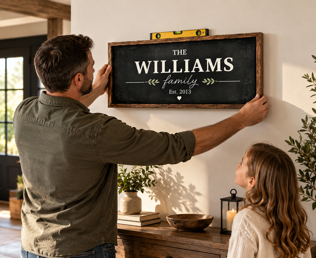 Personalized Family Name Canvas Wall Art – Rustic Wood Frame Design