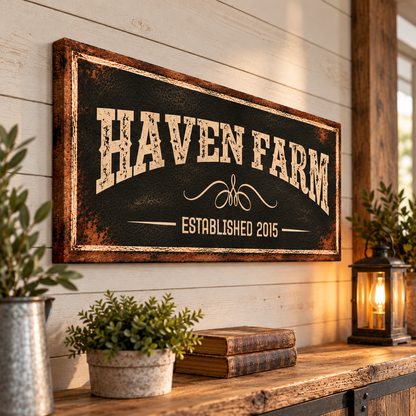 Personalized Farmhouse Canvas Wall Art – Custom Farm Name &amp; Established Year Sign