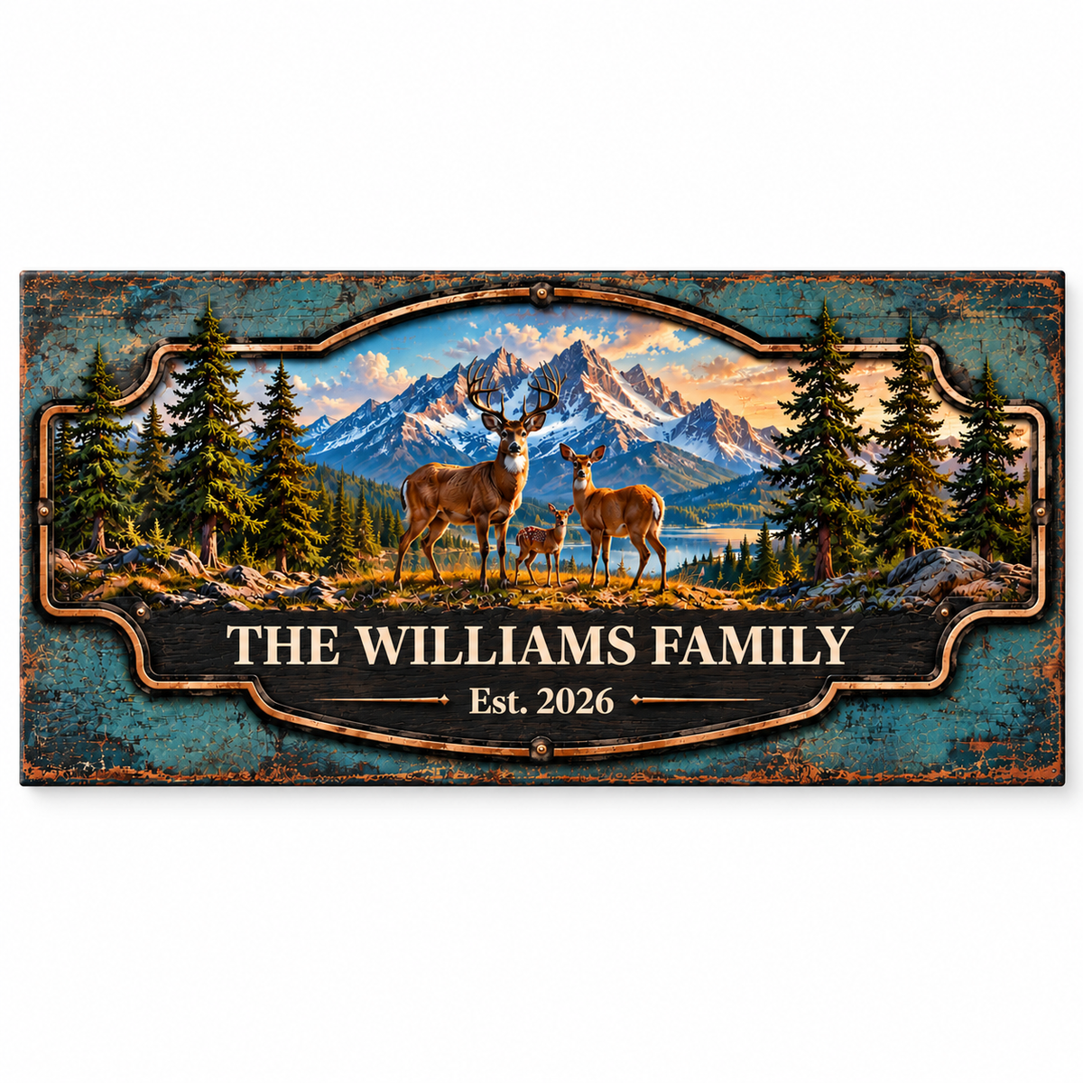 Personalized Deer Family Canvas Print | Custom Rustic Mountain Wall Art