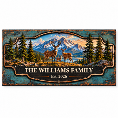 Personalized Deer Family Canvas Print | Custom Rustic Mountain Wall Art
