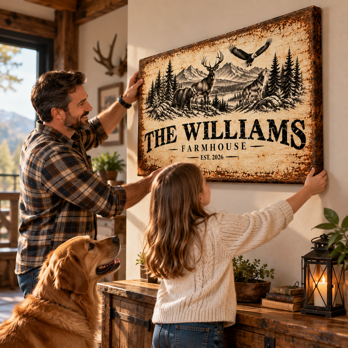 Personalized Wildlife Farmhouse Canvas – Custom Family Name Rustic Wall Art