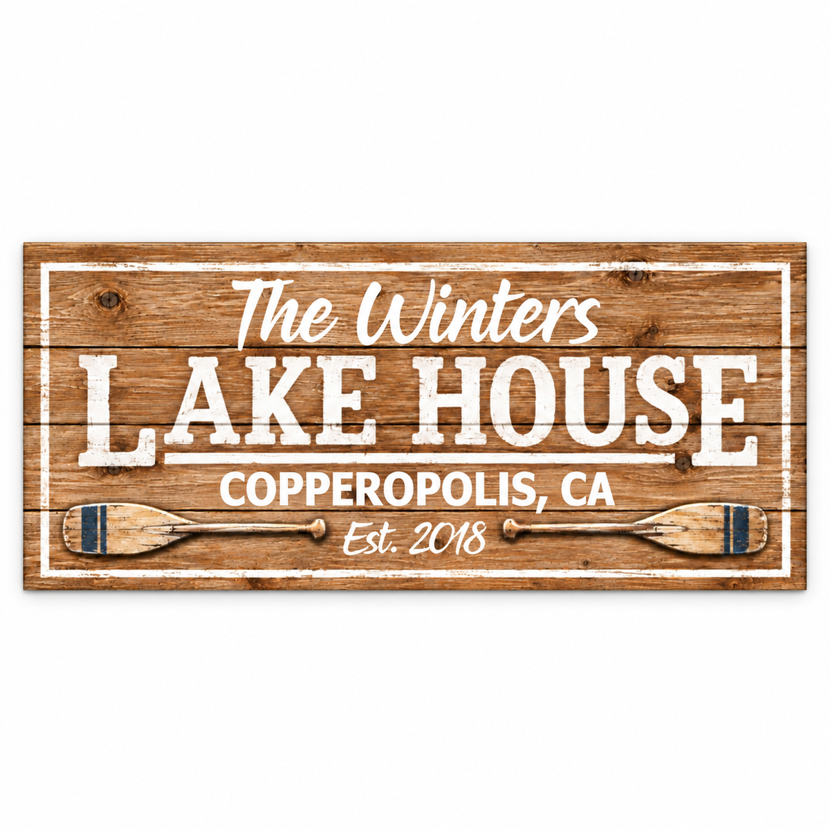 Personalized Lake House Canvas Wall Art – Custom Family Name &amp; Lake Location Sign