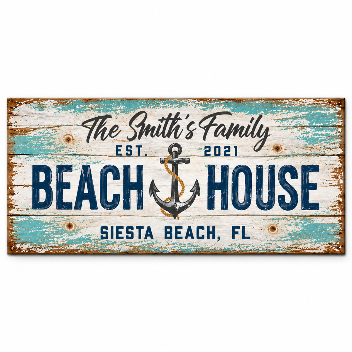Personalized Beach House Canvas Print – Custom Coastal Family Sign
