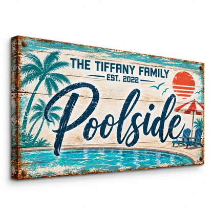 Personalized Poolside Canvas Sign – Custom Family Pool Decor