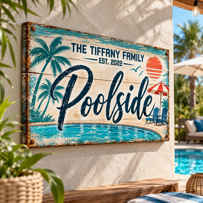 Personalized Poolside Canvas Sign – Custom Family Pool Decor