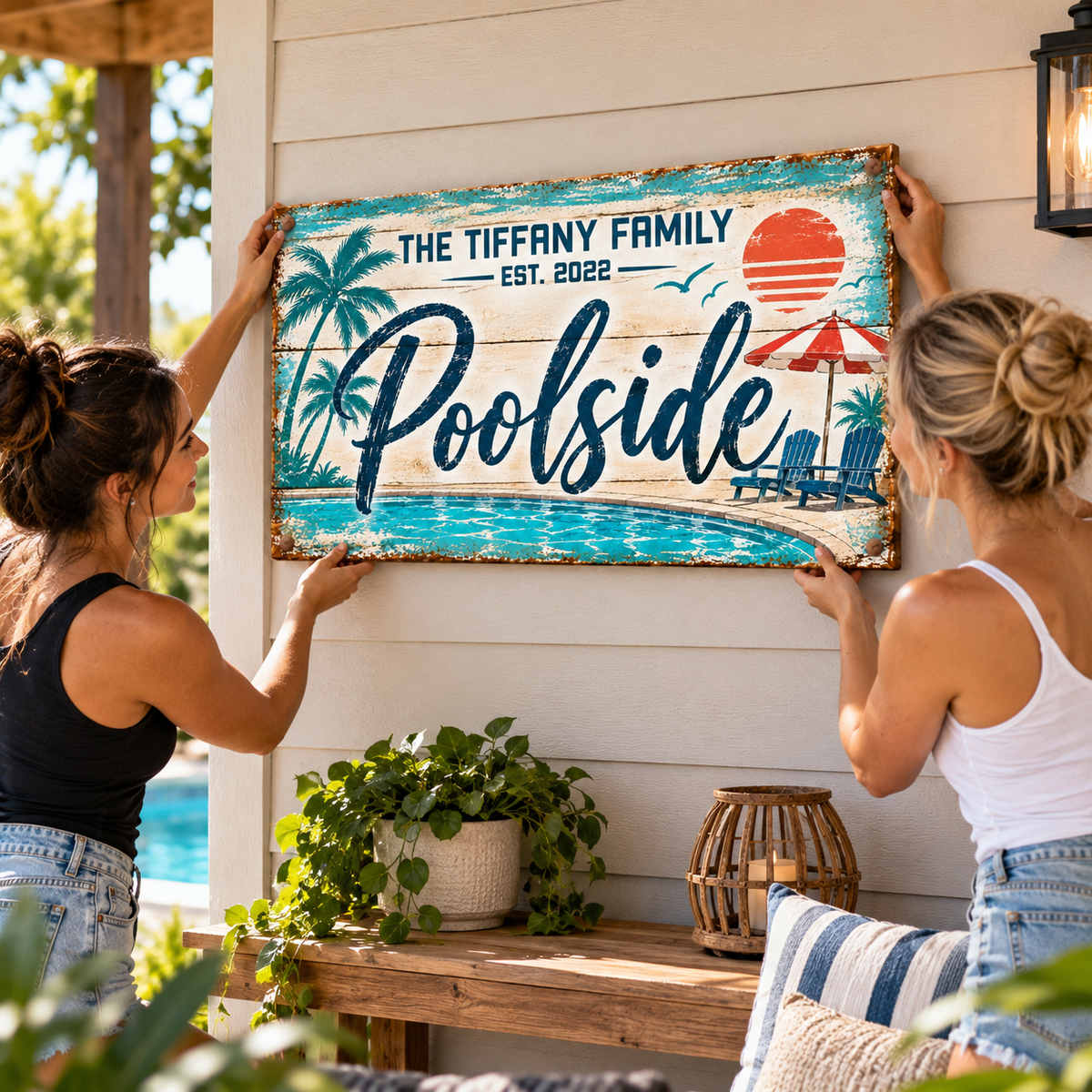 Personalized Poolside Canvas Sign – Custom Family Pool Decor