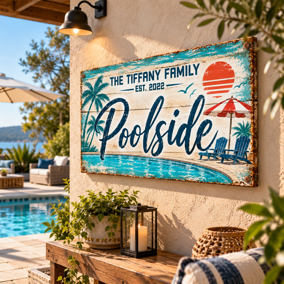 Personalized Poolside Canvas Sign – Custom Family Pool Decor