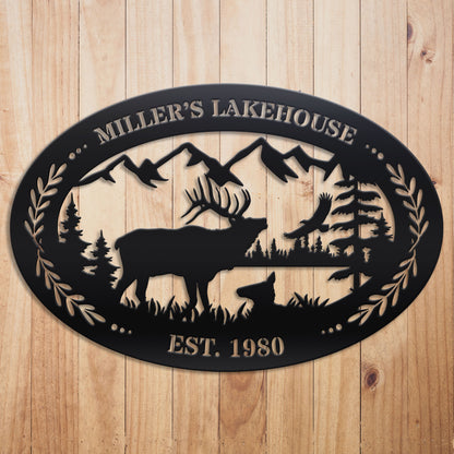 Elk Outdoor Oval Metal Sign
