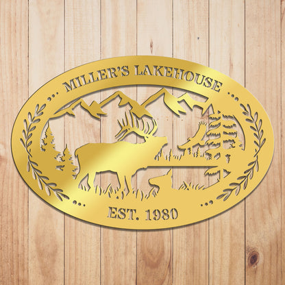 Elk Outdoor Oval Metal Sign