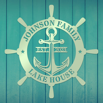 Ship Wheel Metal Sign