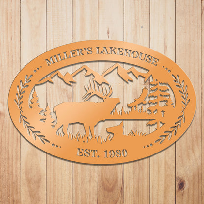 Elk Outdoor Oval Metal Sign