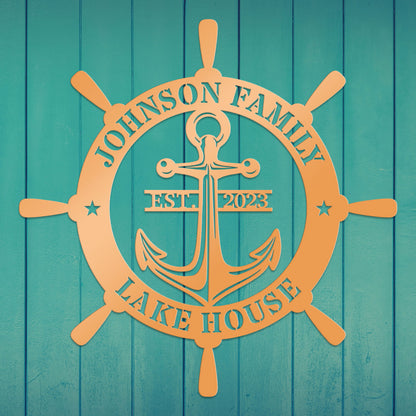 Ship Wheel Metal Sign