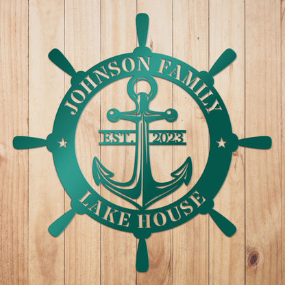 Ship Wheel Metal Sign