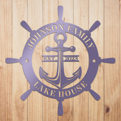 Ship Wheel Metal Sign