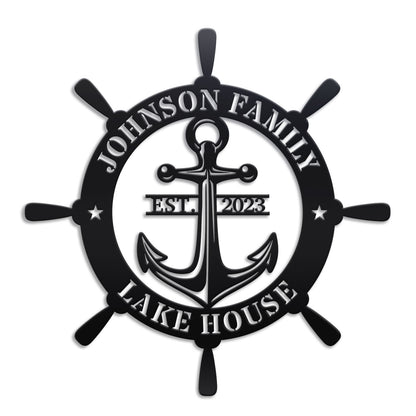 Ship Wheel Metal Sign