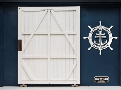 Ship Wheel Metal Sign