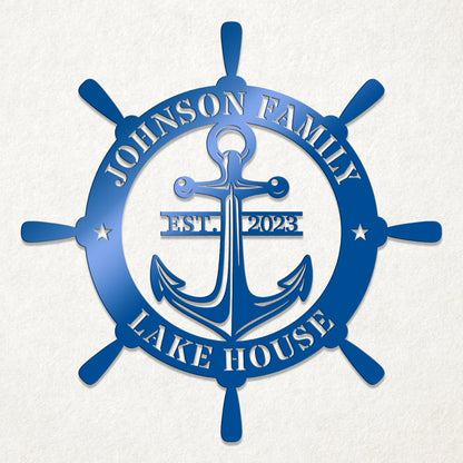 Ship Wheel Metal Sign
