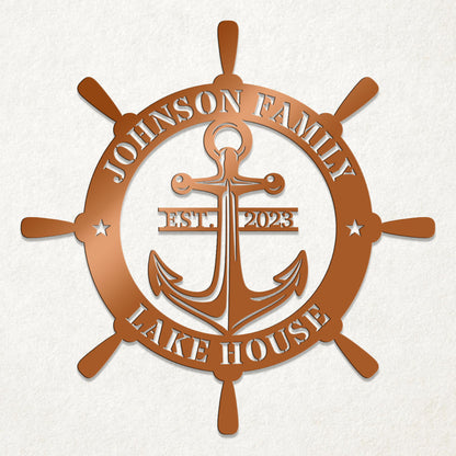Ship Wheel Metal Sign