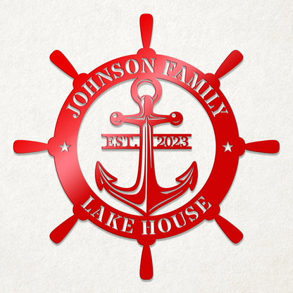 Ship Wheel Metal Sign